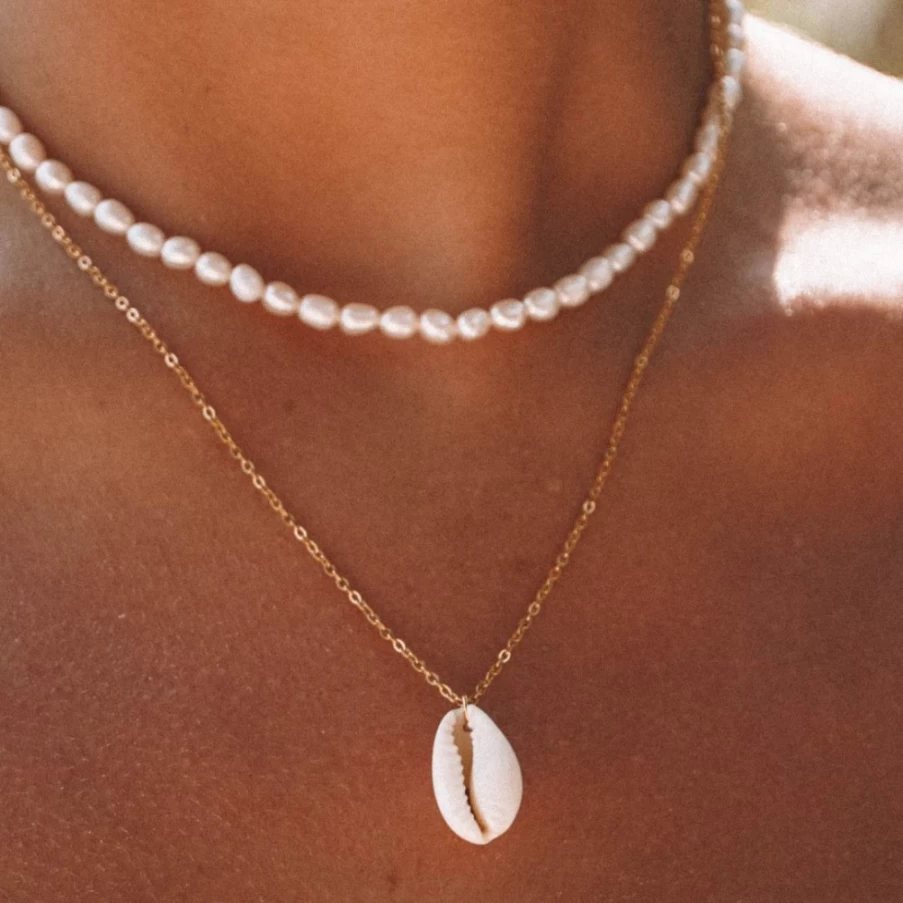 Atolea Jewelry Cowrie Shell Pendant Necklace - Handmade Beachy Seashell Jewelry for Women