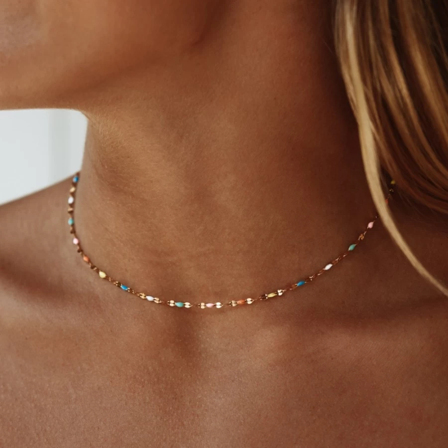 Atolea Jewelry Rainbow Dainty Choker Necklace - Colorful Elegant Adjustable Chain for Women