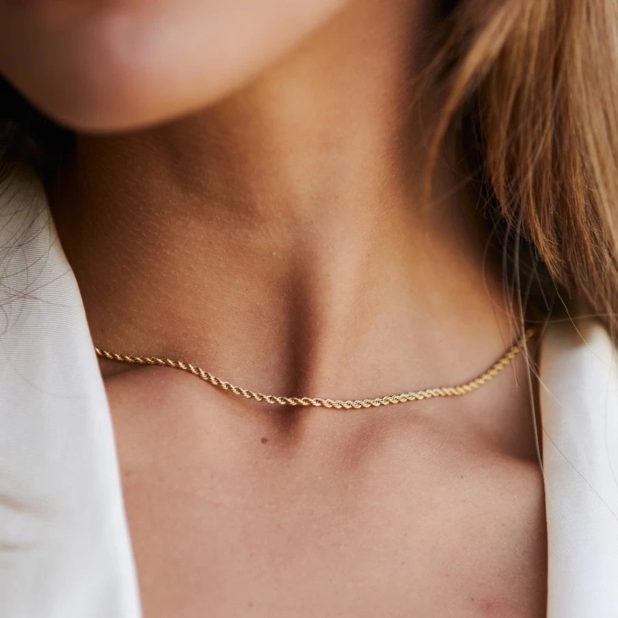 Atolea Jewelry Calvi Rope Chain Necklace - 14K Gold Plated Dainty Layering Necklace for Women
